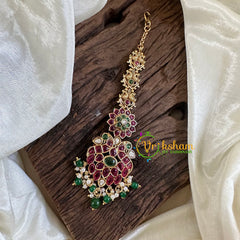 Premium AD Stone Maang Tikka -Peacock-Green Bead-G10531