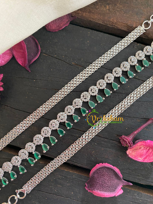 White tone American Diamond Hip Chain- Bridal Hipbelt-Green-G3870