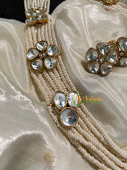 White Bead Layered Victorian Diamond Long Neckpiece  -VV544