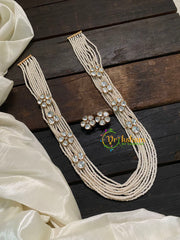 White Bead Layered Victorian Diamond Long Neckpiece  -VV544