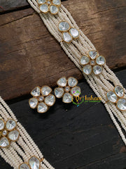 White Bead Layered Victorian Diamond Long Neckpiece  -VV544