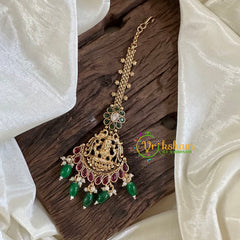 Premium AD Stone Lakshmi Maang Tikka -Green Bead-G10542