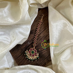 Premium Red Green AD Stone Maang Tikka -Green Bead-G10526
