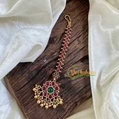 Premium Red Green AD Stone Maang Tikka -Gold Bead-G10525