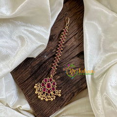 Premium Red AD Stone Maang Tikka -Gold Bead-G10524