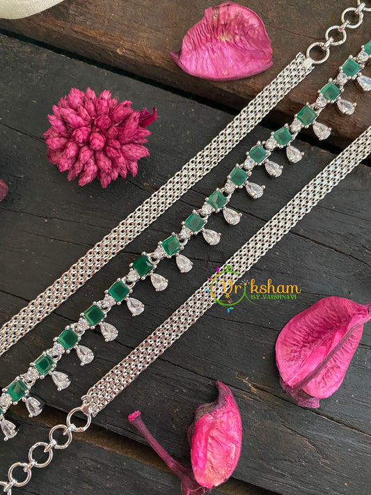 White tone American Diamond Hip Chain-Green-G3879