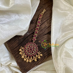 Premium Red AD Stone Maang Tikka -Gold Bead-G10523