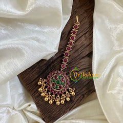 Premium Red Green AD Stone Maang Tikka -Gold Bead-G10522