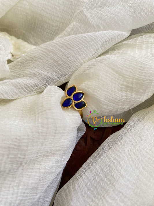 Precious Jadau Kundan Finger Ring-Blue Lotus- 3 Petals-J1504