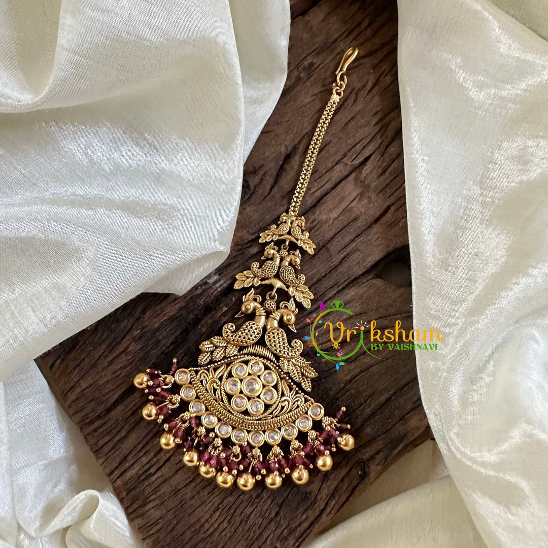 Premium AD Stone Maang Tikka -Gold Bead-G10518
