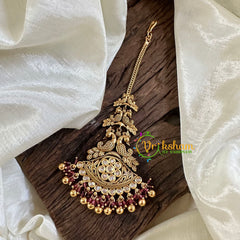 Premium AD Stone Maang Tikka -Gold Bead-G10518