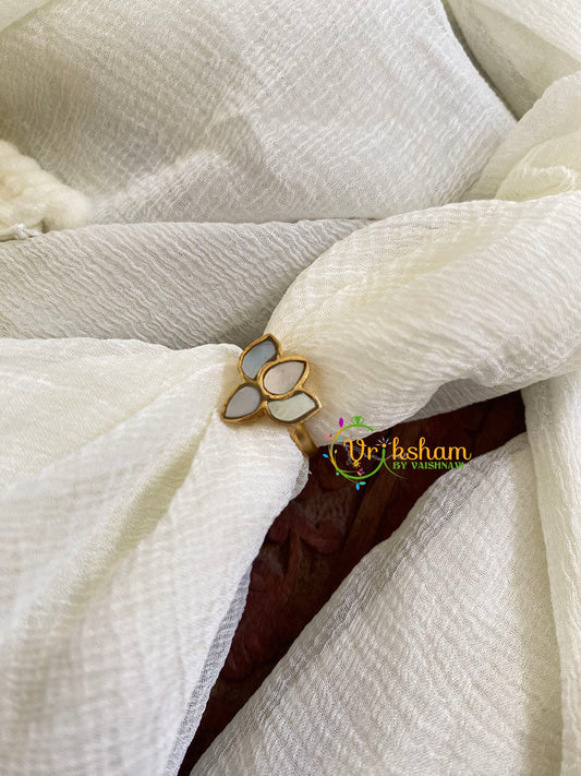 Precious Jadau Kundan Finger Ring-White Lotus- 3 Petals-J1502