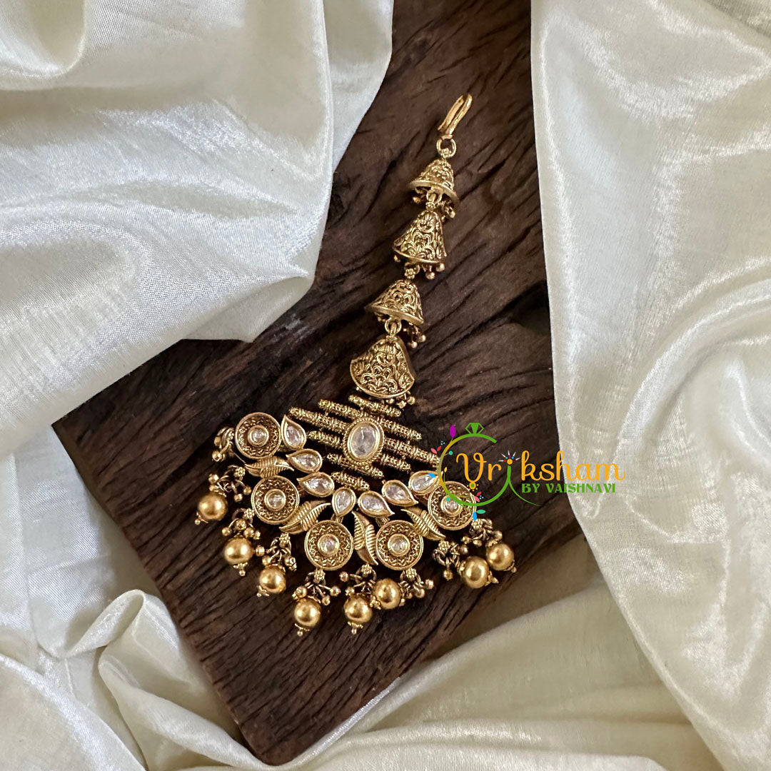 Premium Unique AD Stone Maang Tikka -Gold Bead-G10519