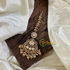 Premium White AD Stone Maang Tikka-Gold Bead and Pearl -G10520