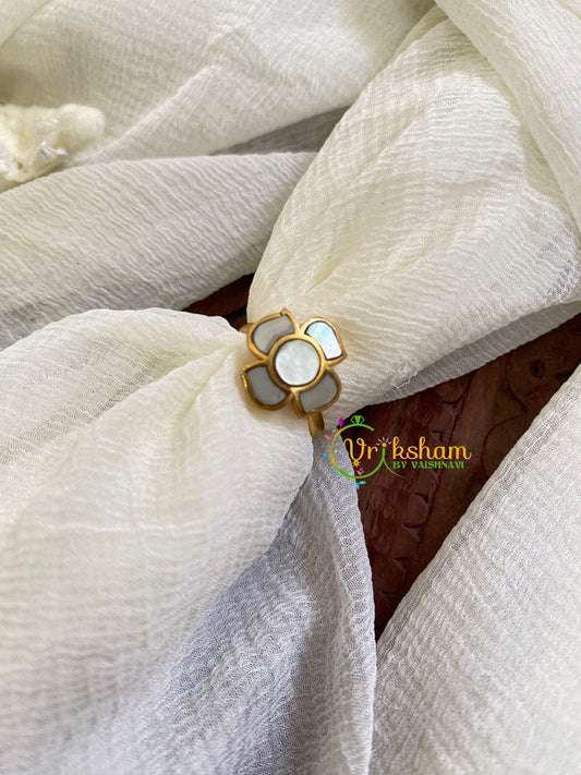Precious Jadau Kundan Finger Ring-White-Fan Floral-J1506