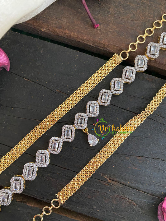 Gold Tone American Diamond Hip Chain-Dice Links-White-G3952