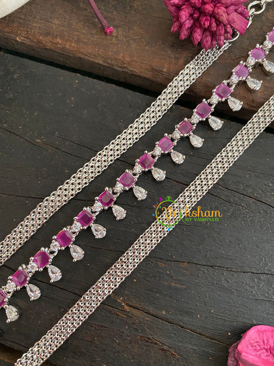 White tone American Diamond Hip Chain-Red-G3880