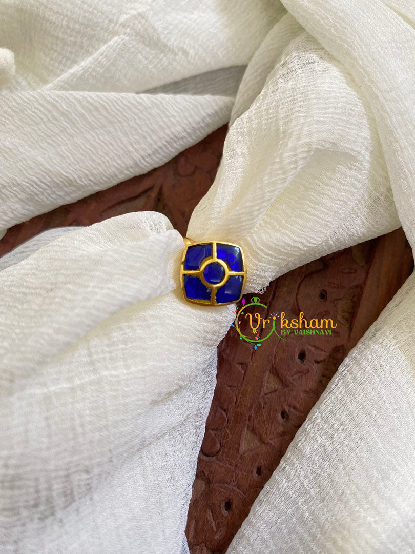 Precious Jadau Kundan Finger Ring-Blue-Geometric-J1514