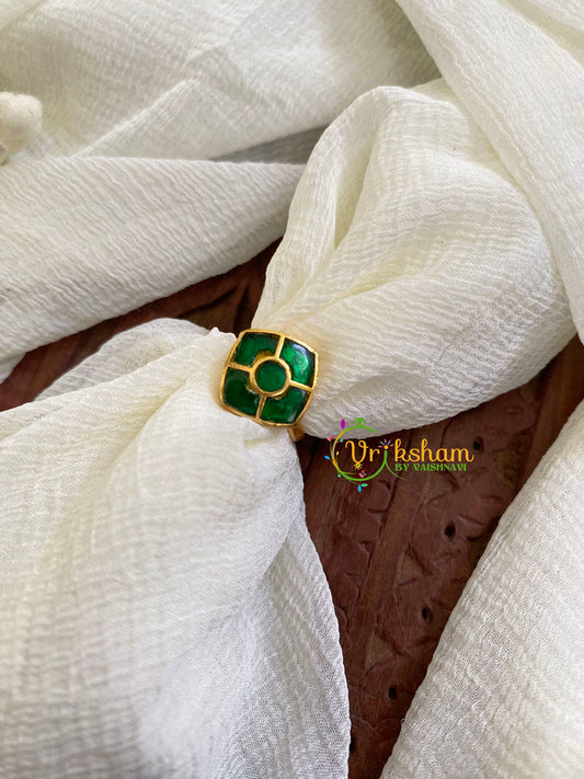 Precious Jadau Kundan Finger Ring-Green-Geometric-J1513