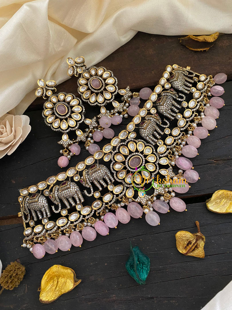 Pastel Pink Victorian Diamond High Neck Choker-VV263