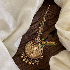 Premium AD Stone Lakshmi Maang Tikka -Gold Bead-G10588