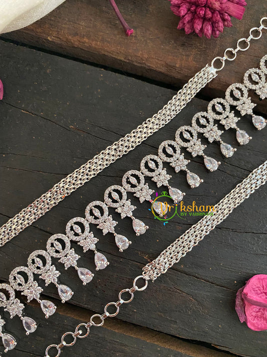 White tone American Diamond Hip Chain-White-Drops-G3884