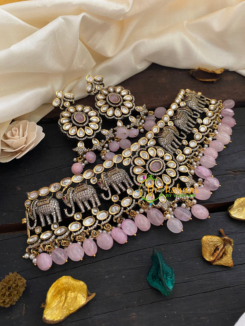 Pastel Pink Victorian Diamond High Neck Choker-VV263