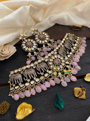 Pastel Pink Victorian Diamond High Neck Choker-VV263