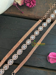 Rose Gold Tone American Diamond Hip Chain-Oval Links-White-G3951