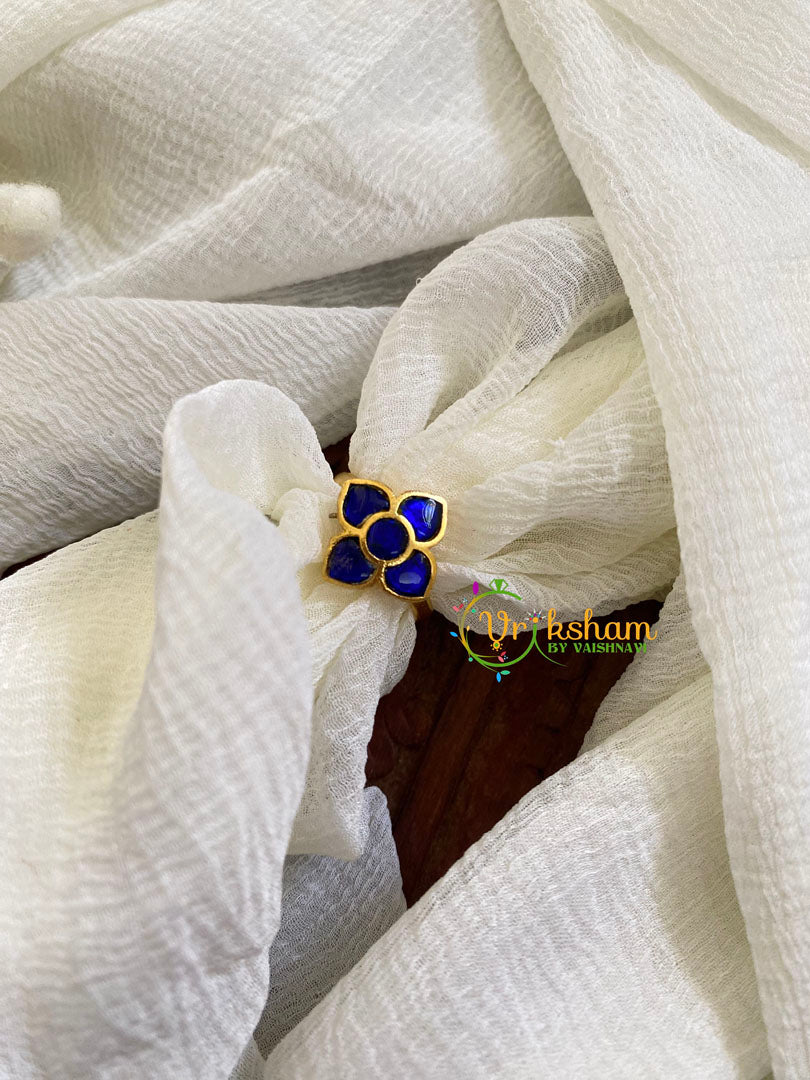 Precious Jadau Kundan Finger Ring-Blue 4 Petals-J1517