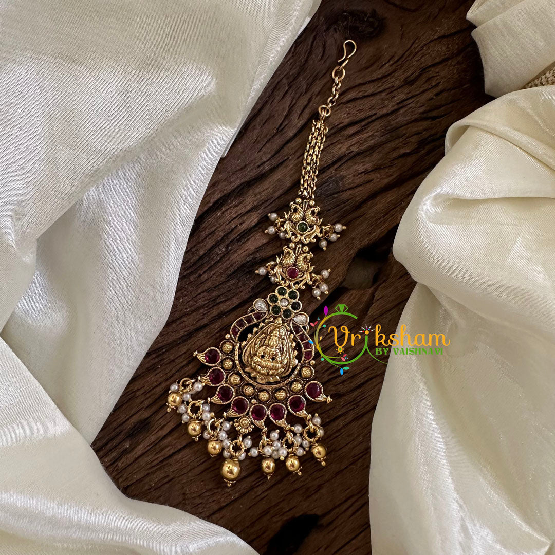 Premium AD Stone Lakshmi Maang Tikka -Gold Bead-G10586