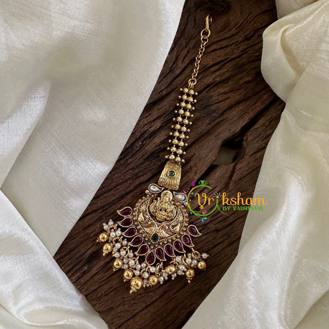 Premium AD Stone Lakshmi Maang Tikka -Gold Bead-G10582