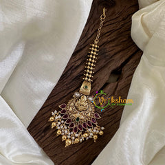 Premium AD Stone Lakshmi Maang Tikka -Gold Bead-G10582