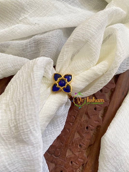 Precious Jadau Kundan Finger Ring-Blue Star Floral-J1525