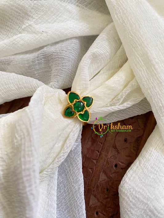 Precious Jadau Kundan Finger Ring-Green Star Floral-J1526