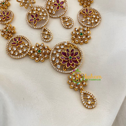 Premium AD Stone Short Neckpiece-Floral-G6334