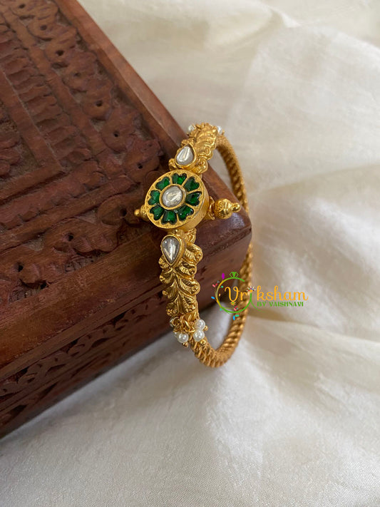 Precious Kundan Jadau Kada Bangle-Green White-J705