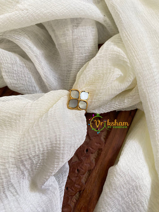 Precious Jadau Kundan Finger Ring-White 4 Petals-J1536