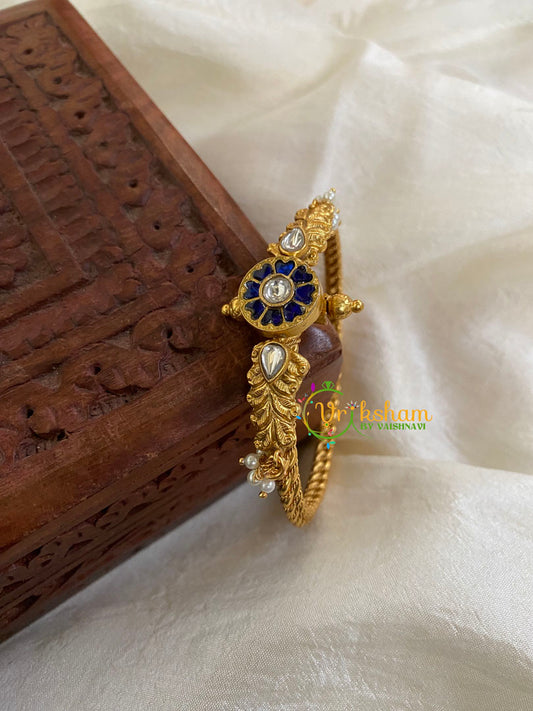 Precious Kundan Jadau Kada Bangle-Blue White-J703