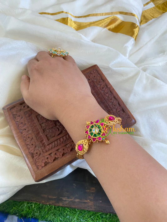 Precious Kundan Jadau Kada Bangle-Red Green White-J701