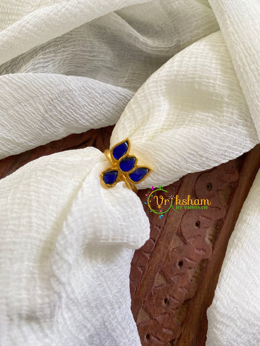 Precious Jadau Kundan Finger Ring-Blue Lotus 3-J1538