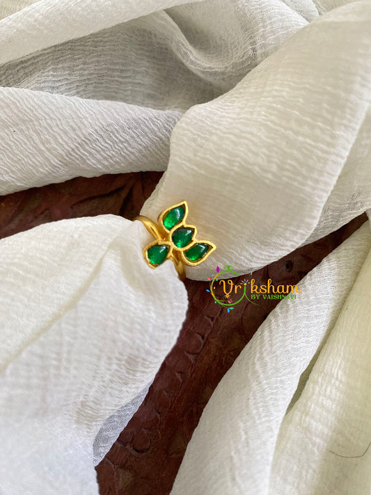 Precious Jadau Kundan Finger Ring-Green Lotus 3-J1539