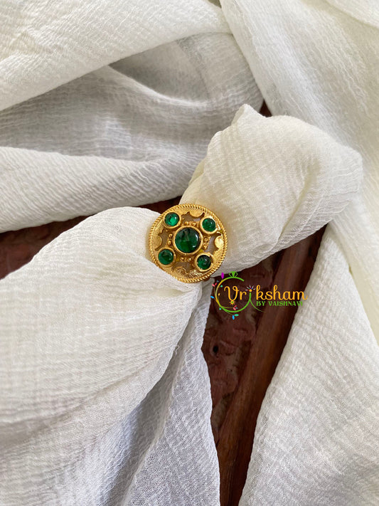 Precious Jadau Kundan Finger Ring-Green Chakra-J1543