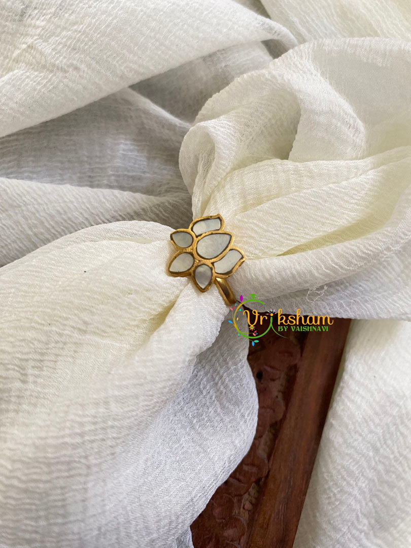 Precious Jadau Kundan Finger Ring-White Lotus-J1549