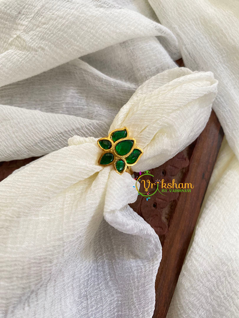 Precious Jadau Kundan Finger Ring-Green Lotus-J1548