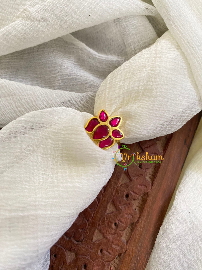 Precious Jadau Kundan Finger Ring-Red Lotus-J1547