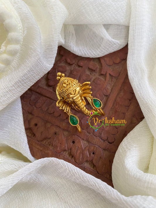 Antique Gold Look Alike Vangi Ring -Green Ganesh-G101