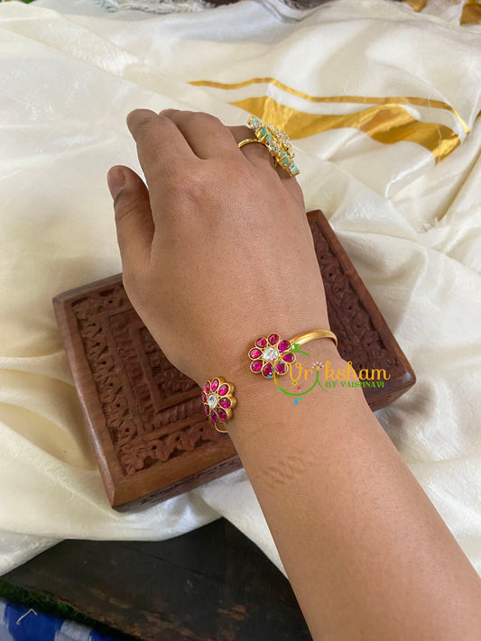 Precious Kundan Jadau Kada Bangle-Red White-J695