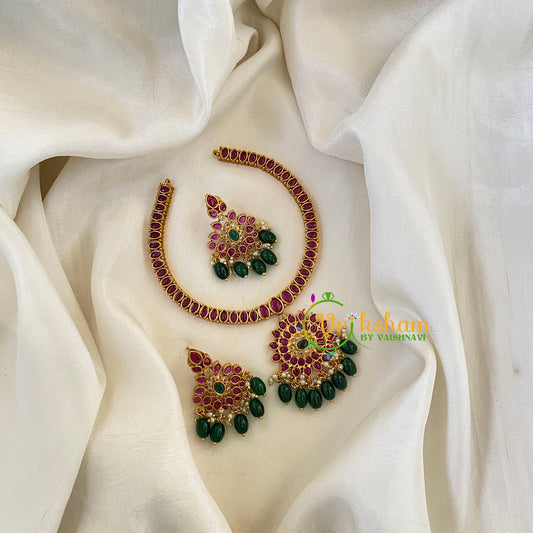 Red Green AD Stone Addigai Short Neckpiece-G6343