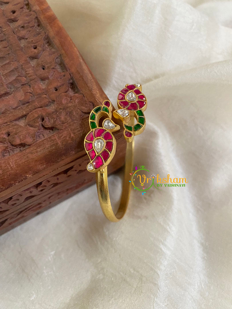 Peacock Precious Kundan Jadau Kada Bangle-Pink Green White-J691